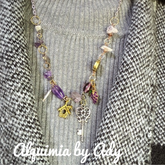 Alquimia Amethyst and Gold Key Charm Necklace